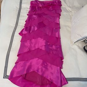 Tadashi tiered pink midi dress, high low back